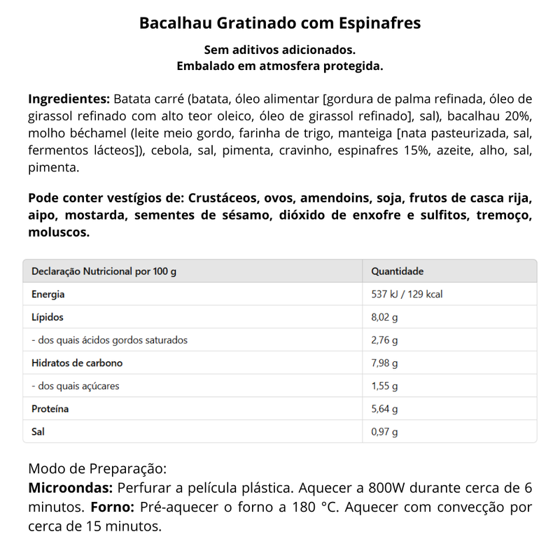 Bacalhau Gratinado com Espinafres - 350g