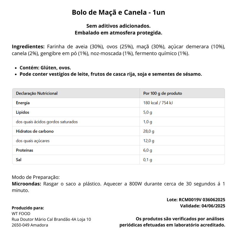 Bolo de Maçã e Canela - 1un