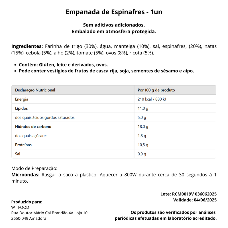 Empanada de Ricota com Espinafres - 1un