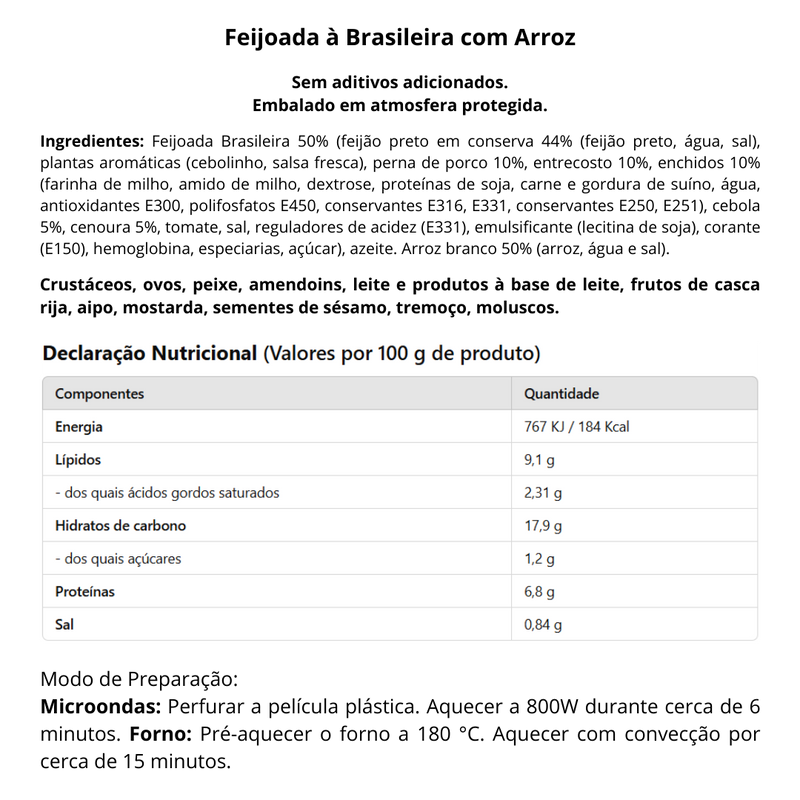 Feijoada Brasileira Com Arroz - 350g